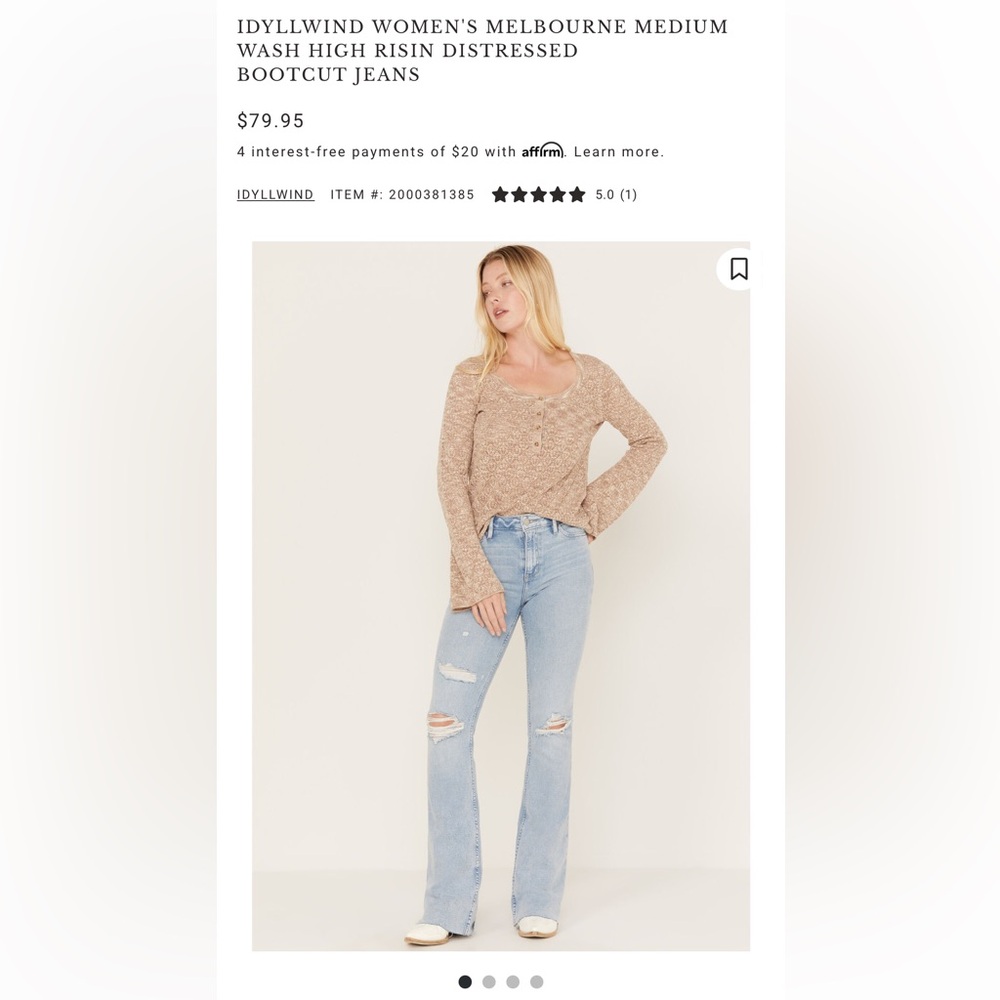 IDYLLWIND MELBOURNE MEDIUM WASH HIGH RISE DISTRESSED BOOTCUT JEANS, SIZE 6/34